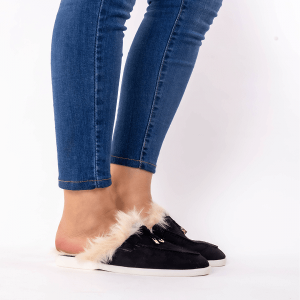 mule en noir fourure blonde