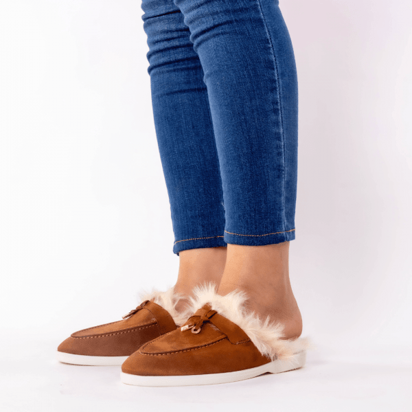 mule en tabac fourure blonde