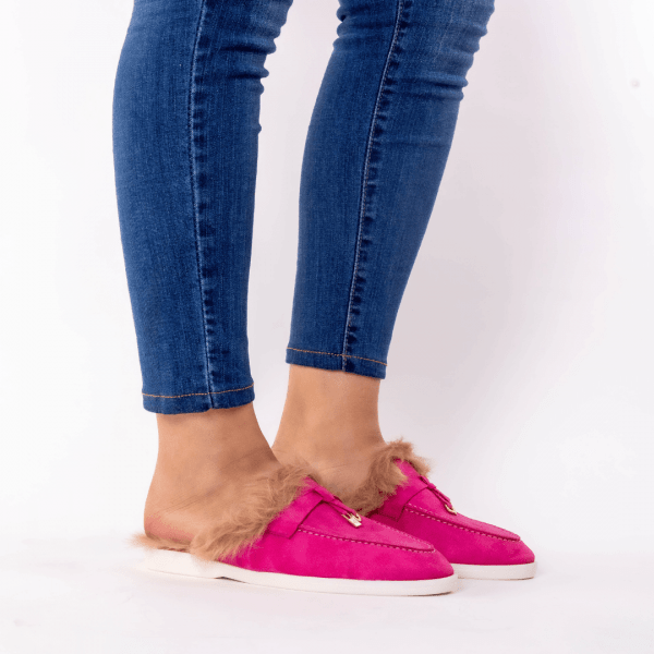 mule en fushia "fourure brune"