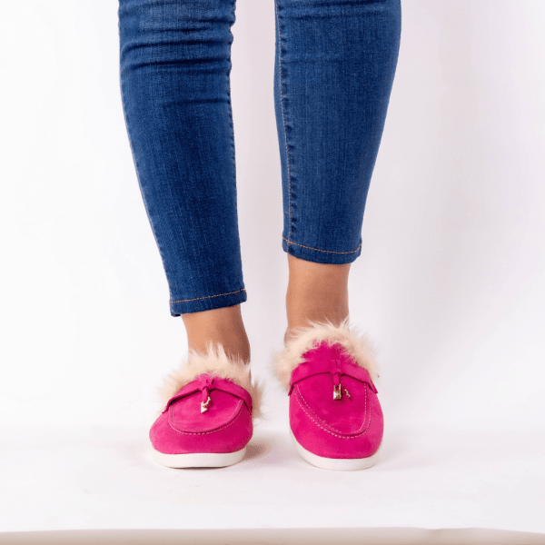 mule en fushia fourure blonde