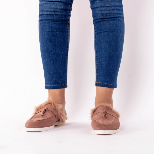 mule en mortadelle fourure brune