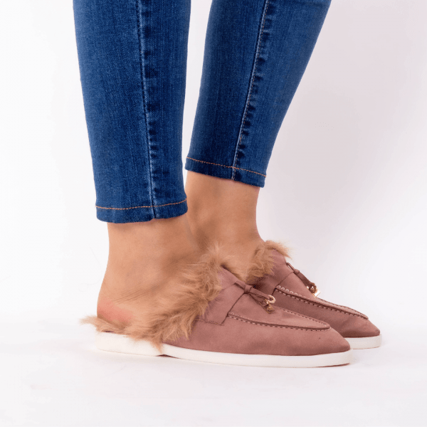 mule en mortadelle fourure brune
