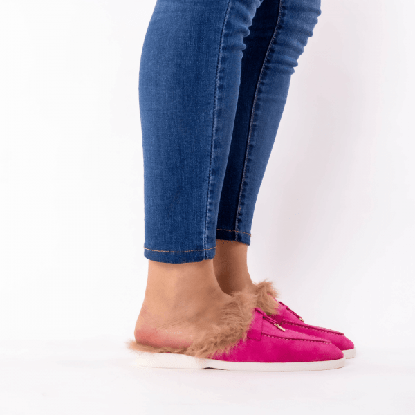 mule en fushia "fourure brune"