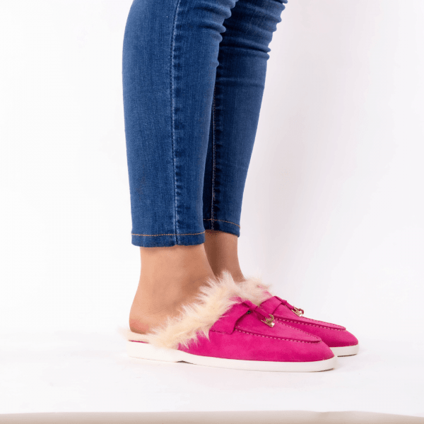 mule en fushia fourure blonde