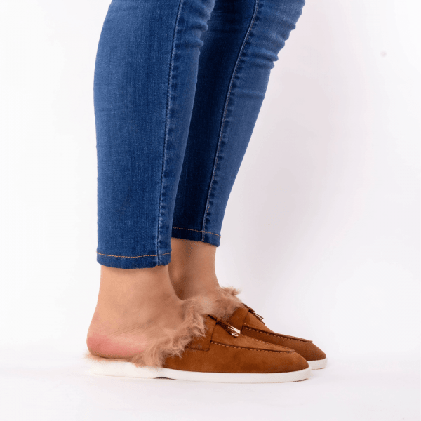 mule en tabac fourure brune