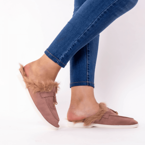 mule en mortadelle fourure brune