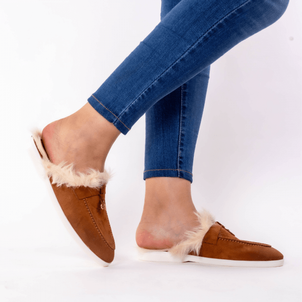 mule en tabac fourure blonde