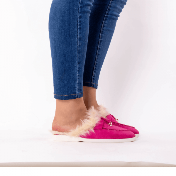 mule en fushia fourure blonde