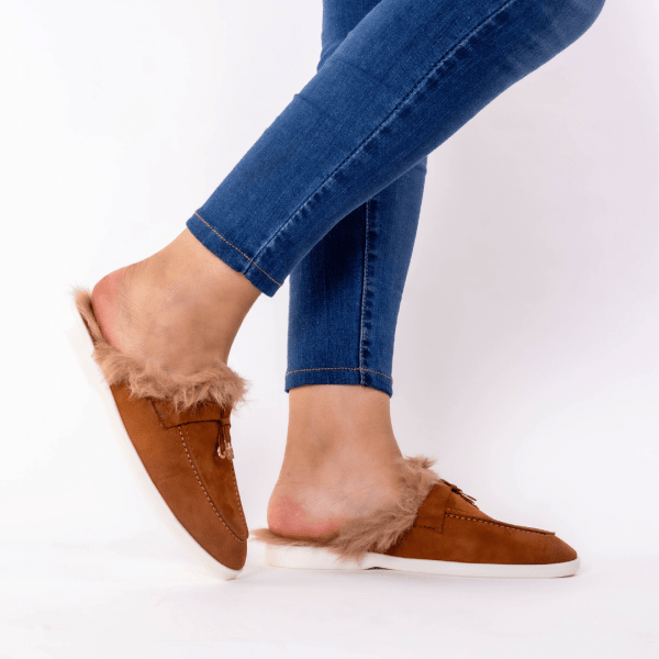 mule en tabac fourure brune