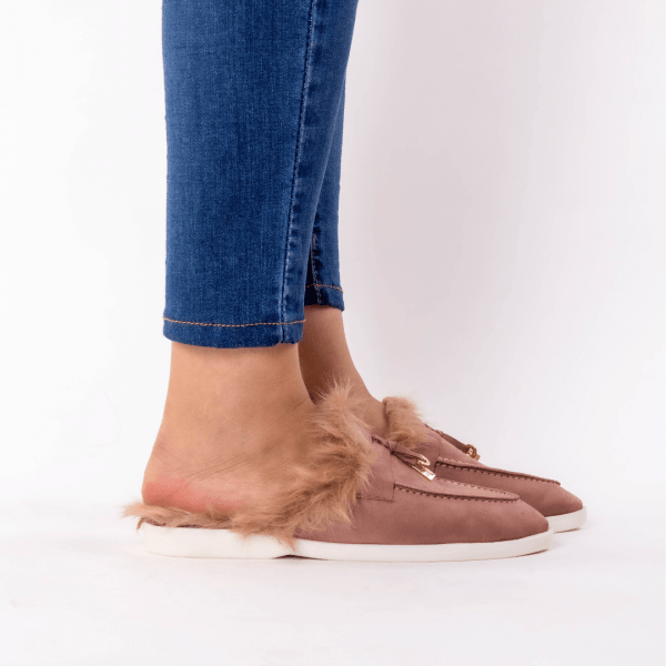 mule en mortadelle fourure brune