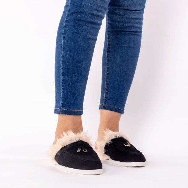 mule en noir fourure blonde