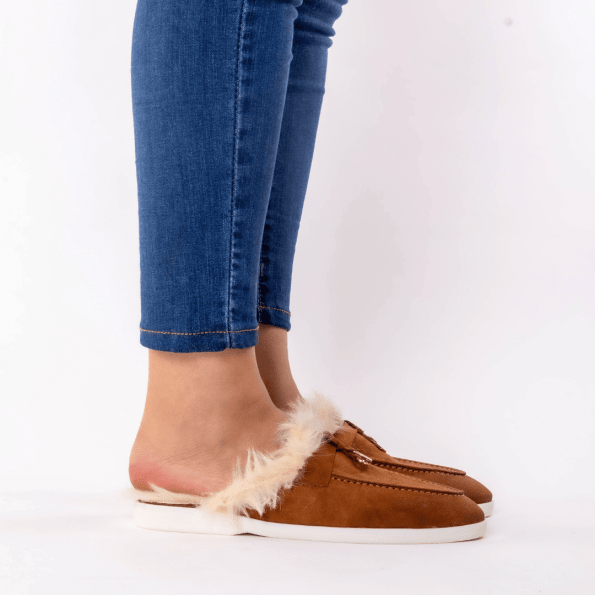 mule en tabac fourure blonde