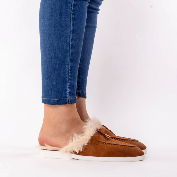 mule en tabac fourure blonde