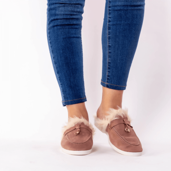 mule en mortadelle fourure blonde