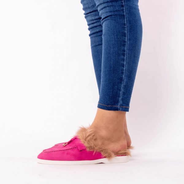 mule en fushia "fourure brune"