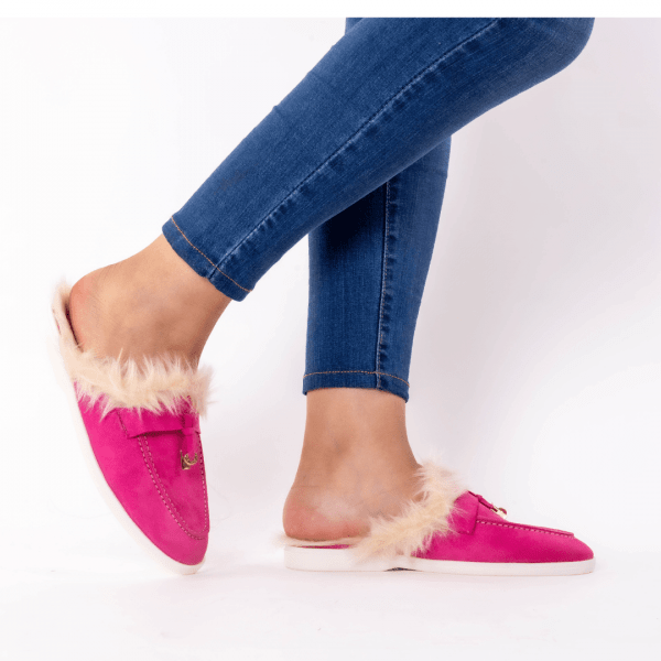 mule en fushia fourure blonde