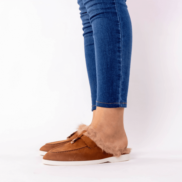 mule en tabac fourure brune