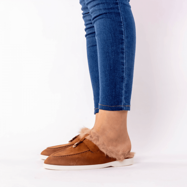 mule en tabac fourure brune