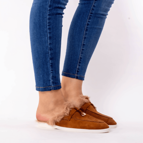 mule en tabac fourure brune