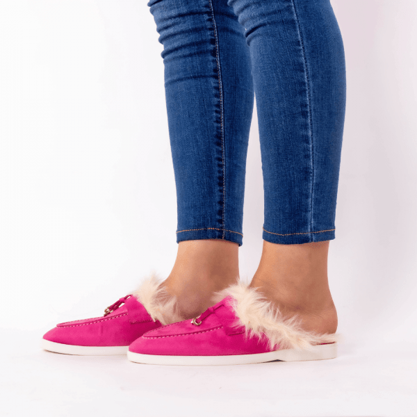 mule en fushia fourure blonde
