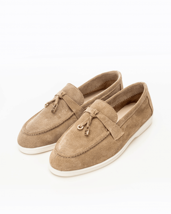 mocassin cuir daim en beige fumé