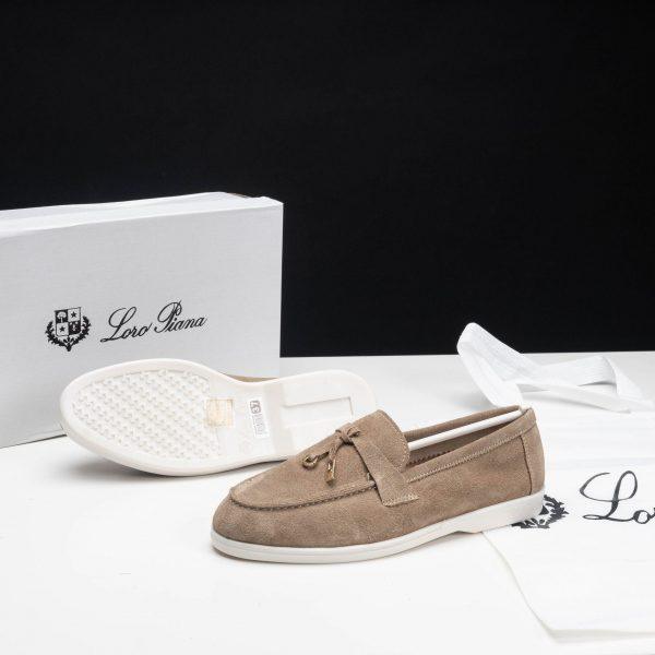 mocassin cuir daim en beige fumé