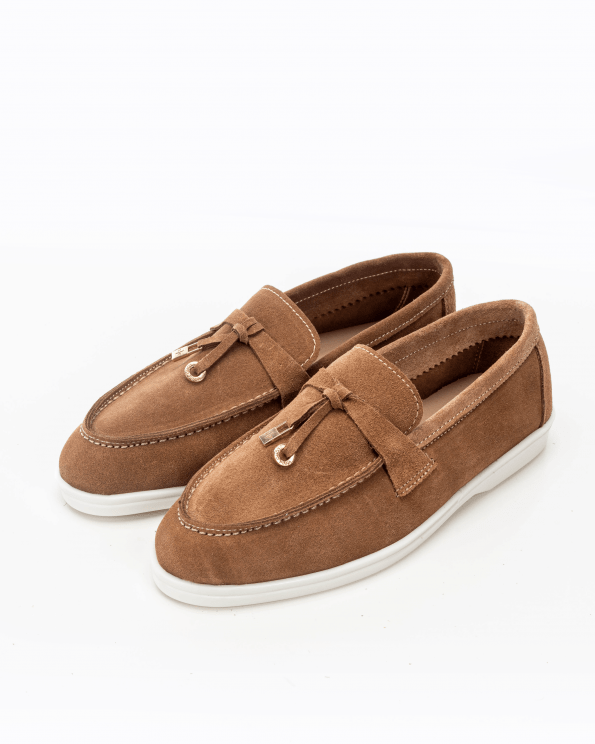 mocassin cuir daim en tabac