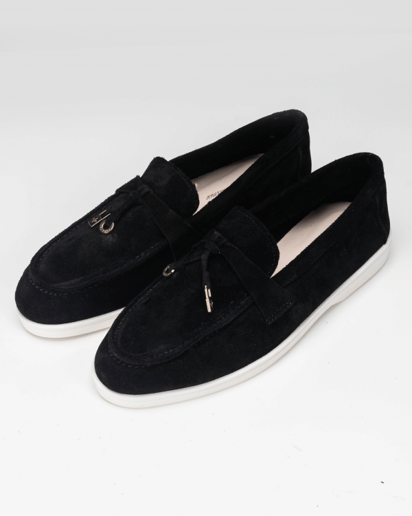 mocassin cuir daim en noir