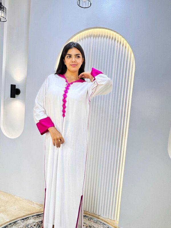 jellaba tasnim blanche fushia