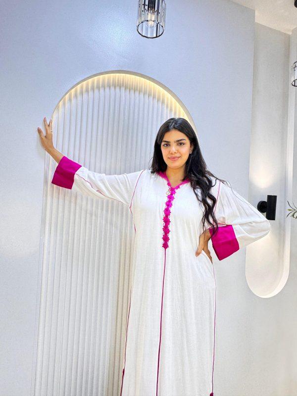 jellaba tasnim blanche fushia