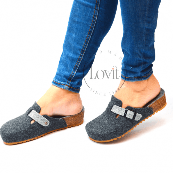 sabot compensée pantoufle gris foncée