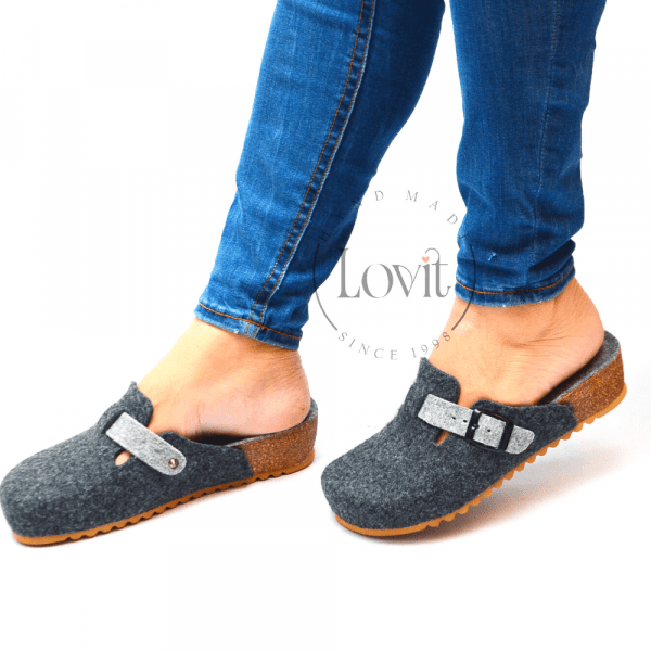 sabot compensée pantoufle gris foncée