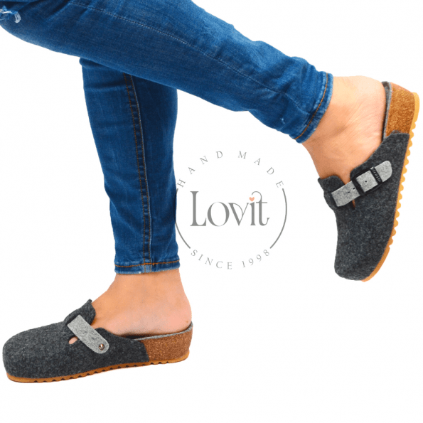 sabot compensée pantoufle gris foncée