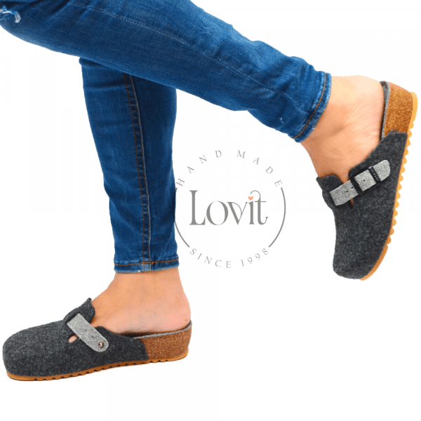 sabot compensée pantoufle gris foncée